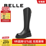 百丽（Belle）金晨明星同款厚底小V靴弹力靴女冬季商场款长靴B9D1DDG4 黑仙草（微光皮面）- 绒里 37 (235mm)