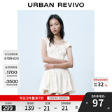 UR2025春季新款女装撞色蕾丝飘带U领无袖修身连衣裙UYY750014 米黄 (偏短) S