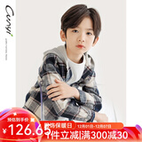 纯一良品（CUNYI）童装男童长袖衬衫儿童衬衣春秋装新款中大童元气格纹连帽上衣 蓝色格纹 170 cm