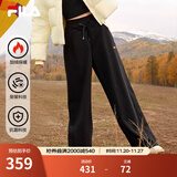 FILA 斐乐官方女士针织长裤冬季新款休闲宽松加绒抗菌阔腿裤 正黑色-BK M