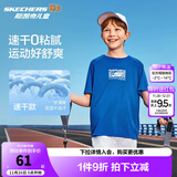 Skechers斯凯奇儿童运动裤新款夏季舒适速干男女童短袖短裤P225K070 上装/公主蓝/007G 170