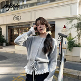 MJ STYLE假两件蕾丝针织毛衣女2026秋冬装新款收腰小个子短款开衫外套上衣