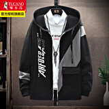 啄木鸟外套男2025秋冬季新款青少年潮流宽松休闲连帽加绒开衫上衣服男装 A518黑色常规款 2XL