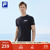 FILA官方男子短袖T恤夏季简约圆领运动男装上衣休闲针织套头衫 深黑-BK（新版） XL 180/100A