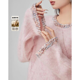 mt【香风针织】春季轻奢圆领撞色边线衫气质舒适含羊毛针织衫女上衣