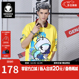 闪电潮牌（GENANX）太空棉夏季T恤男嘻哈情侣装宽松字母印花动漫五分袖潮流短袖 黄色 L