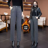 【冬季爆款】25年爆款毛呢加绒高腰阔腿直筒裤 遮肉显瘦时尚减龄 黑灰色 【加绒加厚款】 XL 【建议110-125斤】