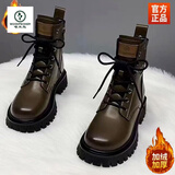 啄木鸟女鞋子女士真皮马丁靴女2025新款秋冬季加绒妈妈雪地靴短靴子女靴 卡其色加绒【升级版】 37