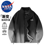 NASA MARVEL夹克男外套春秋季美式立领潮流舒适渐变休闲宽松情侣装 黑色 XL