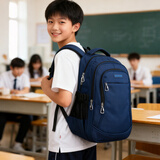 Edison初中生书包防泼水大容量双肩包小学生高年级减负背包L796-3深蓝色