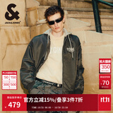 杰克·琼斯（JACK&JONES）25年秋冬男装棉衣飞行夹克男保暖宽松潮流连帽短款棉服外套男士 黑橄榄E06 L 180
