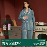 安之伴情侣睡衣女秋冬季开衫国民领保暖双面珊瑚绒男女家居服套装可外穿 冰兰-女 L
