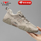 公牛世家男鞋夏季2025新款手工网面鞋男镂空透气运动鞋大孔网眼男士休闲鞋 沙色【网面款】GN124101025 40 （运动鞋码）