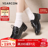 意尔康女鞋深口低跟小皮鞋通勤复古英伦风单鞋女 13300W黑色36