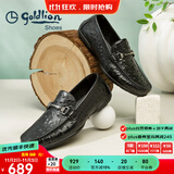 金利来（Goldlion）豆豆鞋男鞋秋季商务休闲鞋套脚男士皮鞋时尚鸵鸟纹乐福鞋皮鞋男 黑色（偏大一码） 39