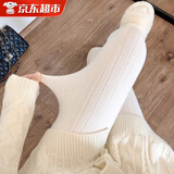 LZJV秋冬季加绒奶白色连裤袜日系麻花纹JK米白丝袜加厚保暖打底裤袜女 米白色均码（加绒） 80-130斤