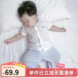 优奇宝宝防蚊裤纯棉纱布夏季薄款男儿童女灯笼裤婴儿衣服裤子童大pp裤 奶白上衣+防蚊裤冰蓝 90