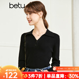 betu百图女装秋季新款毛针织衫长袖V型翻领套头上衣针织衫女2208T04 黑色 S
