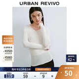 UR秋季新款女装简约基础百搭休闲修身V领针织衫UWB940008 象牙白 M