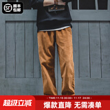 马登工装美式复古垂感灯芯绒长裤子男秋冬新款直筒修身显瘦男士休闲裤 琥珀色 L