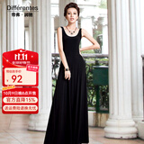 帝弗润驰 2019新款无袖打底针织连衣裙 修身拖地长裙 春夏纯色打底女裙 黑色 3XL