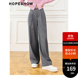 红袖垂顺压褶阔腿西装裤春秋季新款女装遮胯显瘦气质宽松中腰休闲裤 灰060 M