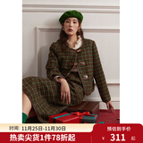 独束大码女装复古格纹小香风套装女冬季微胖mm毛呢外套A字半身裙 外套 XL