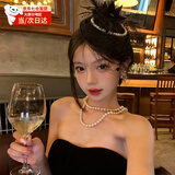 谆梧复古民国网纱礼帽女头饰新娘面纱名媛晚宴旗袍礼服发饰os拍照道具 珍珠网纱礼帽【黑色】  均码