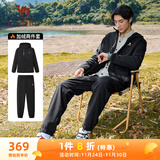 骆驼（CAMEL）加绒连帽运动服男装防泼水休闲两件套 C14CF0L4604 幻影黑 L