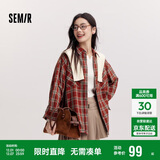 森马（Semir）[商场同款]长袖衬衫女中长款oversize春2025格纹上衣101125105007