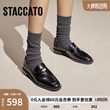 思加图新款曼彻斯特少年复古乐福鞋一脚蹬单鞋女鞋EYI01CA4 英伦黑 39