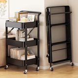 卓博落地置物架推车零食架层架客厅储物架收纳架SJ15黑色3层带扶手