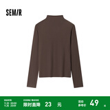 森马（Semir）长袖t恤女短款半高领薄绒轻暖打底衫2024冬新款纯色修身抓绒内搭 深咖啡50954 M