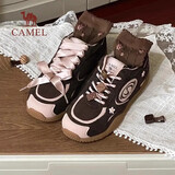 骆驼（CAMEL）月牙德训鞋女运动百搭板鞋网面复古休闲鞋 L25S577059 咖/粉 37