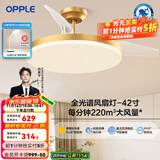 欧普（OPPLE）客厅风扇灯吊扇灯隐形卧室餐厅吊灯高显色调光大风量静音吊扇 全光谱【42寸金色48瓦】遥控调风调光