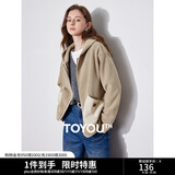 初语双面绒复古休闲外套女2024秋冬新款撞色减龄保暖宽松连帽开衫 奶咖色 L