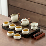 唐丰（TANGFENG）汝窑茶具套装家用轻奢高端陶瓷功夫茶杯开片可养泡茶器全套带茶盘 千川+米黄西施壶9头宇辉同行同款