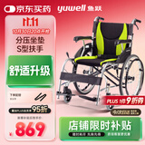 鱼跃(yuwell)手动轮椅车H061C铝合金折背免充气轻便老人残疾人