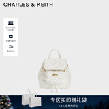CHARLES&KEITH菱格大容量柔软多用背包书包双肩包包女包生日礼物CK2-60151400 Cream奶白色 S