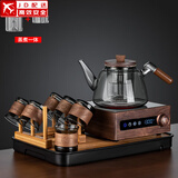 正扬胡桃木电陶炉煮茶炉高档北美玻璃茶具煮茶壶养生烧水壶泡茶器 胡举物手执如意六竹环+架长琴黑