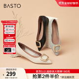 百思图秋商场同款百搭通勤方扣尖头低跟晚晚风女单鞋RGR36CQ1