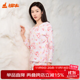 铜牛内衣 秋衣秋裤 女 纯棉圆领长袖秋衣秋裤套装 基础套装 VN031 玉影梅香-米-粉 XL (175/100)