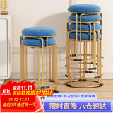 安尔雅凳子家用可叠放矮凳圆凳轻奢餐桌板凳钛金加粗六腿厚坐垫