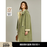ELLE【100%绵羊毛】灰色格雷系连帽毛呢外套女2025冬新款呢子大衣 绿色 L