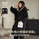 猫人【加绒加厚三层夹棉】睡袍套装女士睡衣女冬季保暖可外穿家居服