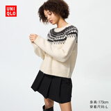 优衣库女装费尔岛风圆领针织衫/毛衣毛衫479233 01 乳白色 L /160/88A