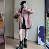 VEGA CHANG皮衣女款2026年新款春秋美式复古中长款PU皮外套 橡皮粉 L