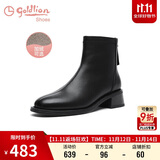 金利来（Goldlion）女鞋瘦瘦靴女加绒保暖秋冬显瘦通勤短靴粗跟时装靴 黑色加绒40