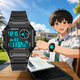 ABORNI王一博同款独角兽电子手表男夜光钢铁之心初高中学生女机械风卡休 经典黑