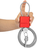 BOZZYS可调节自行车钢丝锁直径4mm红色铝合金钥匙锁可伸缩缆绳挂锁 BD-LG91长2m